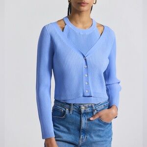 New 10 Crosby Derek Lam Capri Blue Cardigan Sweater Lonnie Knit Layered